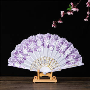 Nouvel an chinois feuille d'or multicolore espagnol imprimé <span class=keywords><strong>tige</strong></span> blanche grande fleur Design poudre d'or étranger <span class=keywords><strong>bambou</strong></span> ventilateur pliant - Product Image 2