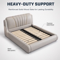 Cadre de lit capitonné moderne avec tête de lit LED, lit plateforme de luxe gris avec sommier à lattes en bois, disponible en tailles Queen et King, mobilier de chambre.
