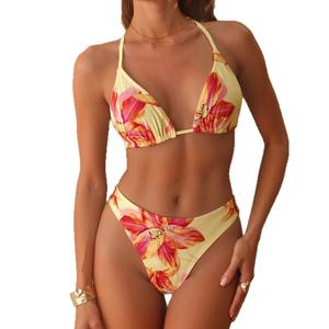 2026 New <b>Women</b> Solid Color Strap Bikini Set Sexy Triangle Cup Two-Piece Swimsuit Polyester/Nylon Four Persons Powers for Europe - Product Image 3