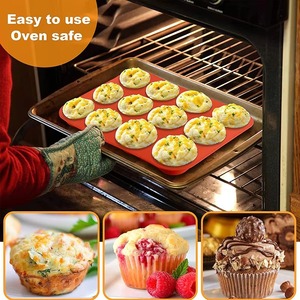 12 Cavity Silicone Muffin Cake Mold Non Stick Baking <b>Tray</b> Reusable Cupcake Pan Food Grade Baking Tool - Product Image 3