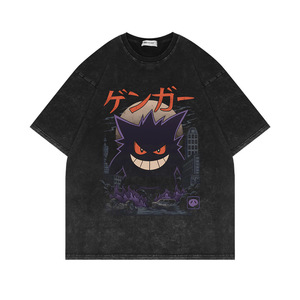 T-shirt da Uomo Personalizzata in Cotone 100% Nero Pesante 240 Grammi, Lavaggio Acido Vintage con Grafica Pokémon <span class=keywords><strong>Pikachu</strong></span> Anime - Product Image 6