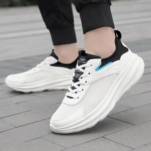 Chaussures de marche en maille blanche pour hommes, à lacets, bout rond, respirantes, semelle extérieure en caoutchouc, semelle intermédiaire en EVA, baskets décontractées toutes saisons - Product Image 3