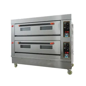 Conveyor multifungsi penjualan komersial roti ukuran kecil panggang Gas dan dek listrik Oven Pizza untuk roti