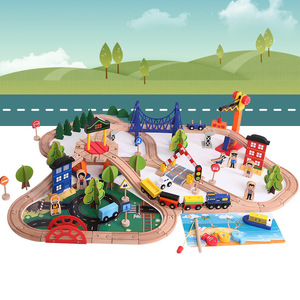 Juego de bloques de construcción de tren de coche de riel de madera de 108 piezas, juguete de montaje educativo de tren pequeño de empuje manual para niños, carrera de mármol - Product Image 2