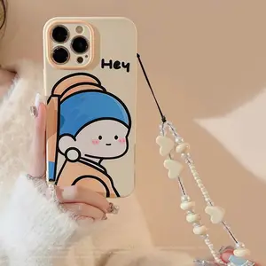 Amazon menjual casing ponsel BAGUS UNTUK iPhone 15 promax casing ponsel anting mutiara penutup anak perempuan 14 tali Cinta art12 lembut