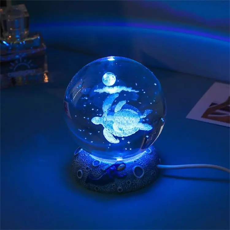 Crystal Ball Marine Organism 3D Laser Engraved Solar System Ball Colorful LED Light Astronomy Gift