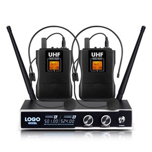 ไมโครโฟนไร้สาย UHF แบบสองช่องสัญญาณ สำหรับติดเสื้อและแบบคาดศีรษะ ระบบไมโครโฟนไร้สาย โรงงานรับผลิตตามสั่ง (OEM) - Product Image 2