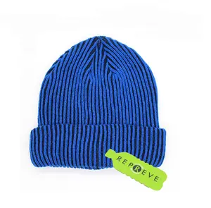Голубая жаккардовая зимняя шапка из переработанного полиэстера с логотипом под заказ, вязаная шапка для взрослых