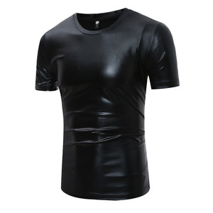 T-shirt da uomo cool con rivestimento dorato metallizzato, manica corta, girocollo, maglietta da uomo per discoteca, lucida, dorata, hip hop. - Product Image 2