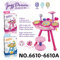Set de Piano y Batería para Niños, Teclado Electrónico de 24 Teclas con Micrófono, Juguete Educativo Musical con Luces Intermitentes