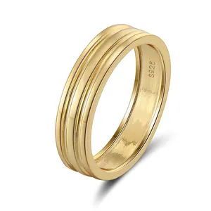 NMR08 RINNTIN 5.5mm 18k Gold Plated 925 Sterling Silver Comfort Fit Mens Rings Wedding Band for Everyday Wear