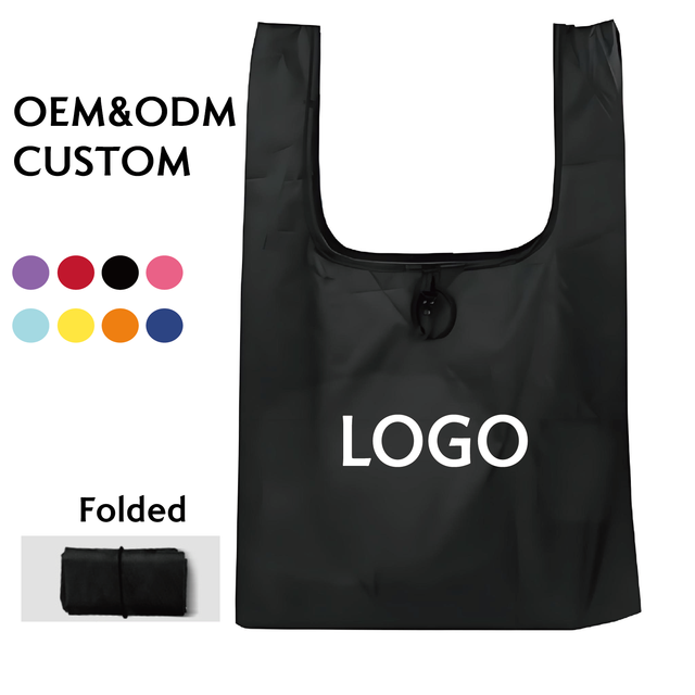 Factory Custom Eco-Friendly Recycled Polyester Nylon Foldable Medium Shopping Grocery Bag Hand Length Handle Shoulder Strap for
