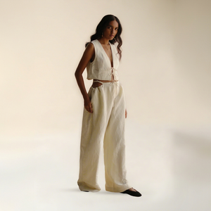 Women's Eco-Friendly Vintage <b>Linen</b> 100% <b>Set</b> Sweet Solid Loose Fit Vest Shorts ODM 2-Piece Top Supply Nonwoven Weaving Method - Product Image 1