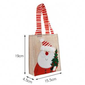 Vente en gros de sacs fourre-tout de cadeau de Noël en jute écologique et durable Petits sacs de cadeau d'achat de bonhomme de neige 19x15.5x4.5cm - Product Image 2