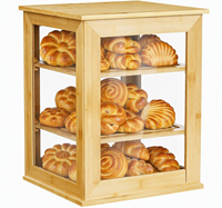 Présentoir à pâtisserie moderne en bambou à trois niveaux, écologique, avec façade transparente, pour beignets, cupcakes, biscuits, muffins, bagels et desserts