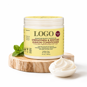 Acondicionador sin enjuague de aceite de ricino negro jamaicano de 16 oz, fortalecedor y restaurador, con manteca de karité y menta, personalizado al por mayor de fábrica OEM - Product Image 1