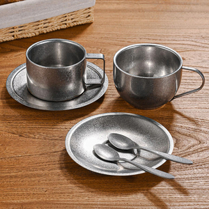 Anciennes tasses à café industrielles 200-280ml en métal givré Vibratory 304 Stainless Steel Espresso Tea Cup Set for Cafe Restaurant - Product Image 5