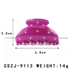 Pince à cheveux unisexe tendance en acétate de 6,8 cm, décorée de cristaux, pince à mâchoire légère de 14 g, couleur personnalisable, accessoires pour cheveux en gros - Product Image 2