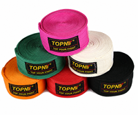 Bandages de boxe en coton TOPN avec logo personnalisé, 5 m, élastiques, pour Muay Thai et Kickboxing, respirants, absorbant la transpiration, protection CE