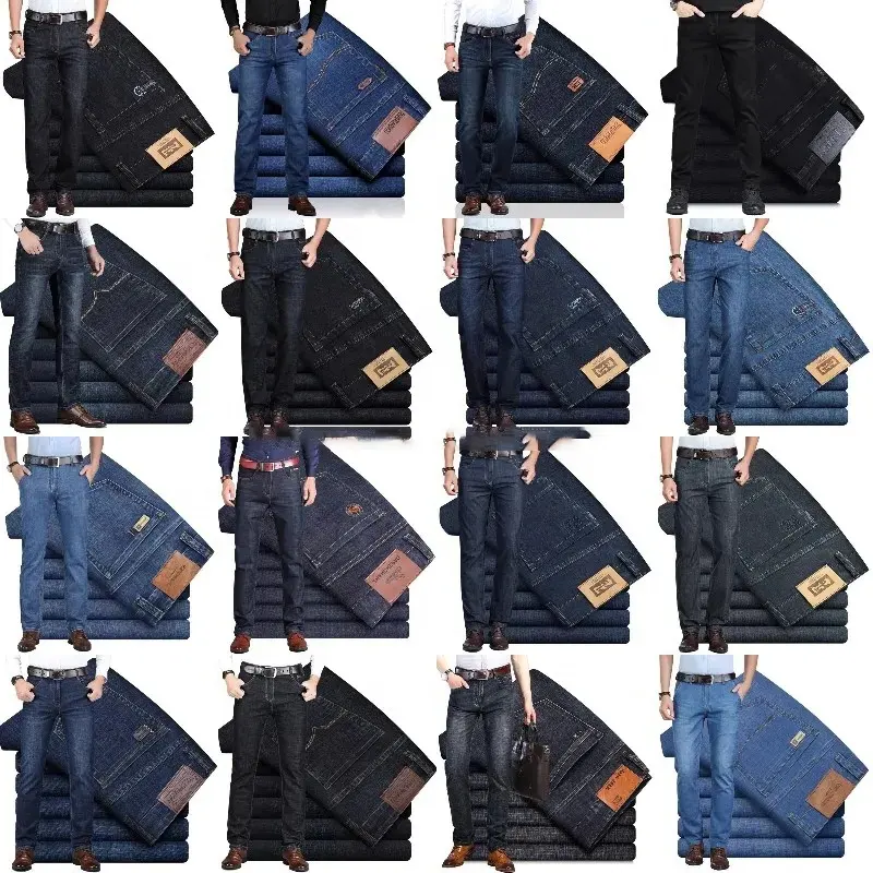 Celana Jeans Klasik Pria, Celana Denim Hip Hop Polos Nyaman Longgar Modis Fit Santai