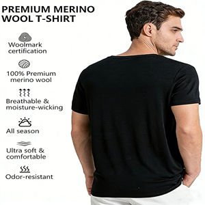 T-shirt <span class=keywords><strong>da</strong></span> <span class=keywords><strong>uomo</strong></span> estiva comoda e leggera a maniche corte in lana, ad asciugatura rapida, antibatterica, 100% lana merino - Produttore - Product Image 4