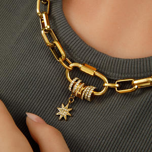 Yf3677 वाटरप्रूफ गहने 18k सोने की प्लेटेड चंकी चेन कारबिनर हार स्टेनलेस स्टील का खुश्च - Product Image 6