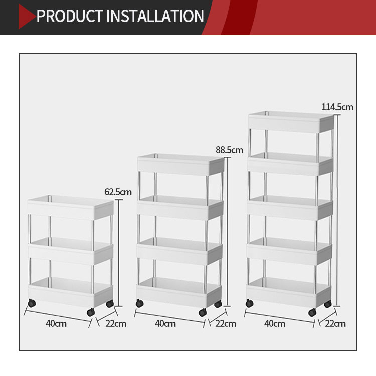 Movable Organizer Kitchen Metal 3 Tier Metal Utility Cart 3 Tier