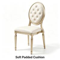 Chaise de salle à manger capitonnée à boutons, dossier rond, cadre blanc, en similicuir bleu, style Louis français, pour restaurant et mariage