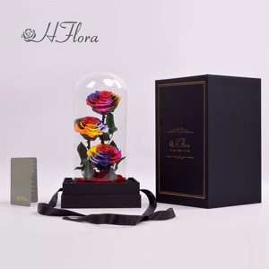 Hflora Vente en gros de boîtes cadeaux personnalisées avec dôme en verre et rose préservée, arrangement floral éternel longue durée pour la Saint-Valentin, la fête des mères - Product Image 2