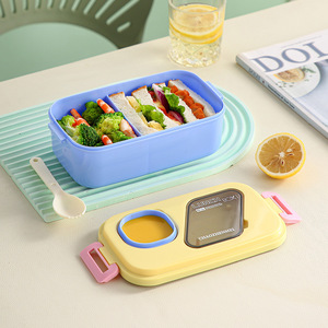 Colorful Rectangle <b>Lunch</b> <b>Box</b> With Two <b>Compartments</b> Food Grade Plastic For All Users YC9131 - Product Image 2