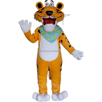 Costume de mascotte léopard fait main, personnage de dessin animé en peluche, avec bandana bleu, à vendre