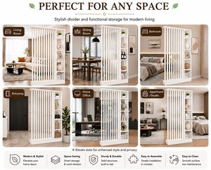SENYU Modern <b>White</b> Room Divider with Storage Shelf <b>Bookcase</b> Partition Vertical Slats Screen for Living Room - Product Image 5