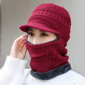 Knitted Hat Scarf Neck Warmer Set 3 Piece Fleece Lined Warm Winter Outdoor Cycling Protection Adult Unisex Black Gray Red Brown - Product Image 2