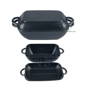 Combo Cooker Roasting Pan Cast Iron Turkey RoasterとLidとしてGrill Pan