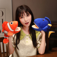 Vente en gros de marionnettes à main en peluche en coton PP, série Océan, animaux marins mignons (caméléon, requin, poisson-clown), jouets apaisants pour bébés garçons