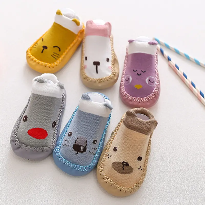 Cartoon Leuke Dikke Winter Warm Baby Peuter Anti Slip Vloer Sokken Slipper Katoen Prewalker Baby Schoenen