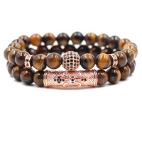 Bracelet en pierre œil de tigre 10 mm micro-incrusté, perles courbées, lot de 2 pièces, vente chaude, bijoux de mode directement du fabricant