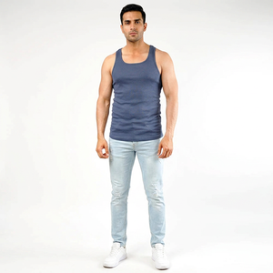 Última Llegada, Camisetas de Tirantes de Punto Transpirables para Hombre, Talla Grande, Estilo Urbano, Cuello en V, Poliéster/Algodón, Ropa Casual al por Mayor - Product Image 1