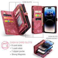Coque de téléphone portefeuille CaseMe Splid pour iPhone 14 Pro Max Muti-Cartes détachables Couverture arrière en cuir magnétique pour iPhone 16E 15 14 13