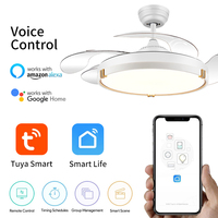Y193 Ventilateur de plafond moderne avec lumière et télécommande Ventilateur de plafond rétractable de 42 pouces 3-CCT Smart Dimmable LED Fan Light