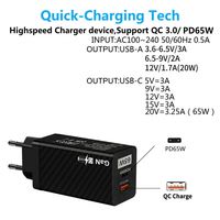 65W Gan pour Macbook Ordinateur Portable USB Type C Chargeur Rapide QC PD 3.0 Gan Chargeur pour Iphone pour Xiaomi Nouvelle Technologie Tablette pour Voitures