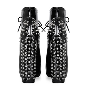 Stivaletti Gotici Invernali Y2K Punk con Borchie per Donne, Tacco Alto e Grosso, Taglia Extra 44, Leggeri, Estetica Gotica Scura - Product Image 3