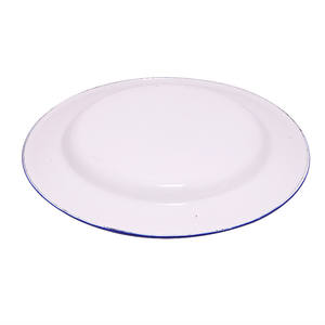 Plaques en émail blanc Plateaux à vaisselle ronds jetables durables de style champêtre pour les aliments de mariage en camping avec support en acier - Product Image 2