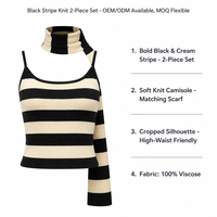 Ensemble de tricots pour femmes avec logo personnalisé, tricoté, sans manches, sans bretelles, rayé, mode club, designer, été, mélange de viscose, usine OEM & ODM