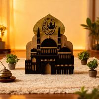 Lampe LED en bois en forme de croissant de lune Zhifan, ornement de table pour mosquée islamique, décoration autoportante pour la maison, Aïd Moubarak, festival musulman