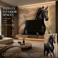 Panel de Pared de PVC Impreso en 3D con Diseño de Caballo Negro MORLENX, Recubierto con Protección UV, Resistente al Fuego, Fácil de Instalar, para Decoración de Villas y Oficinas