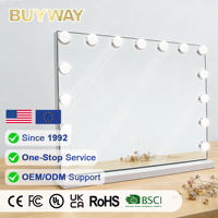 Miroir de maquillage LED Bluetooth 58x46cm avec 15 ampoules à intensité variable, commande tactile, style studio, support réversible