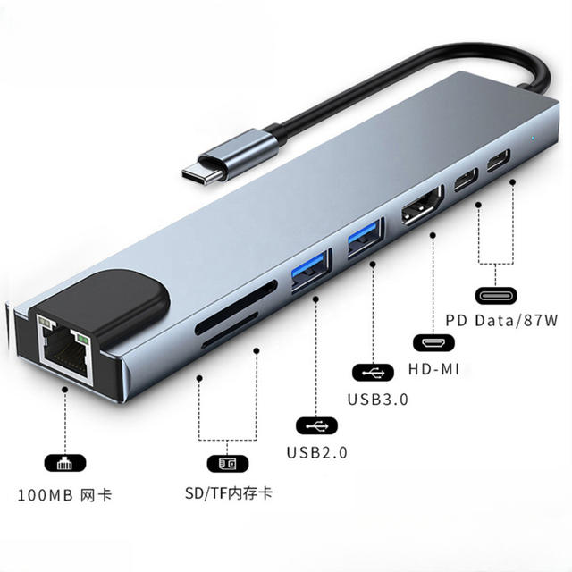 8 in 1 USB C HUB Type C Splitter Docking Station PD Charging Adapter 8 Ports Hubs Laptop Adapter HDTV Electronic Accessory