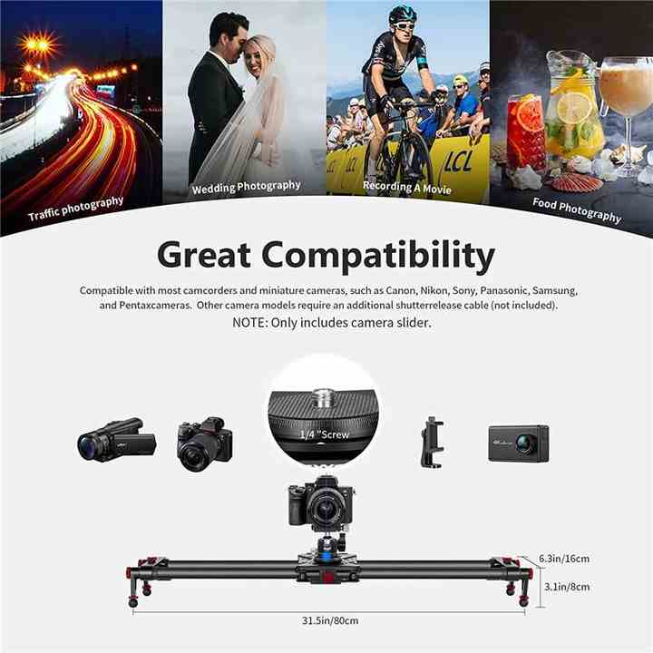 Neewer 31.5/80cm電動カメラスライダー、2.4Gワイヤレスコントロール 