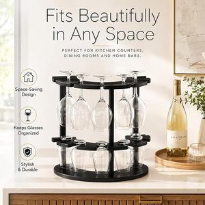 Wooden Wine Glass Rack Round 2 Tier With Drain Hole For <b>Kitchen</b> Party Storage - Product Image 3